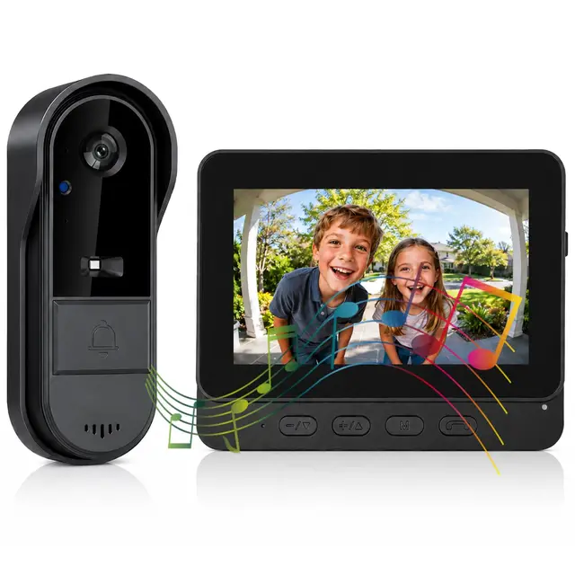 Sonnette sans Fil avec Caméra Extérieur Étanche 1080P, Visiophone Vidéo sans Fil Écran 4.3" Interphone Vidéo Exterieur Etanche avec écran Angle de Vision 170° Portier Vidéo pour Maison, Écran USB
