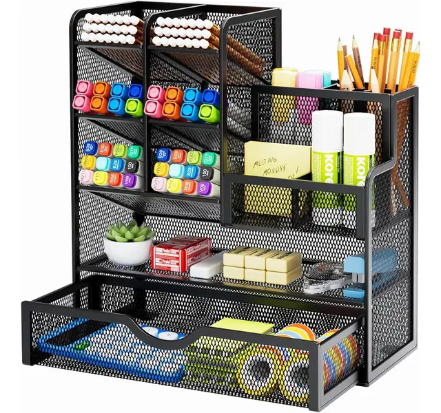 Marbrasse Organiseur de Bureau en Maille,Organiseur de Papeterie,Porte Stylos Multifonctionnel,Rangement de Bureau et Tiroir en Domicile(Noir)