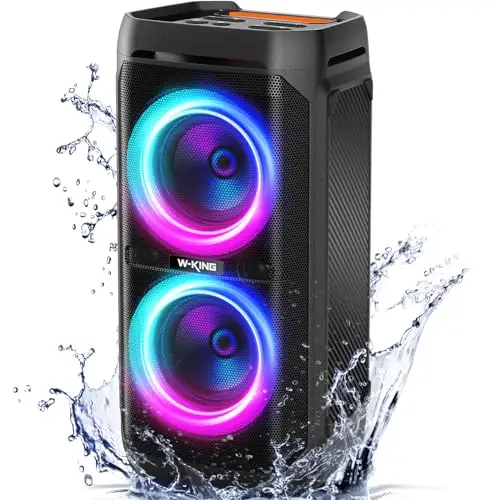 240W Peak(100W)Bluetooth Puissante Party, W-KING Haut Parleur San Fil Basses Percutantes/Massif 115dB, Enceinte Portable Lumineuse Étanche IPX6 avec Chargeur, Speaker Karaoké avec Entrée Micro,USB,TF