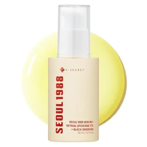 KSECRET SEOUL 1988 Sérum : liposome rétinal 2% + ginseng noir, 30 ml/1,01 fl.oz | 58% d'extrait de ginseng noir | Sérum rétinal, bakuchiol, vitamine C & 3 peptides pour soin des rides | Coréen