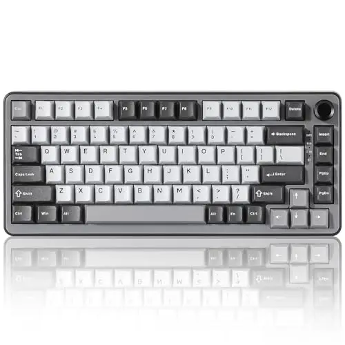 YUNZII Clavier Mécanique sans Fil B75 Pro, 75% Disposition avec Bouton, Structure Gasket Hotswap, Rétroéclairage RVB, Bluetooth/USB-C/2,4G pour Win/Mac (Gris Foncé, Milk Switch)