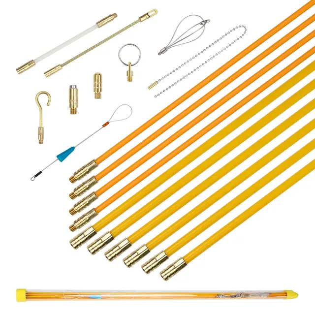 Jeu de baguettes tire-fils 10m avec accessoires,Tire fil électriques 100cm x 10 pièces,Kit d’installation pour câble, Nylon