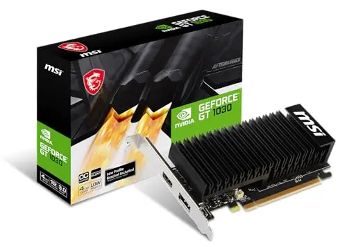 MSI NVIDIA GeForce GT 1030 4GHD4 LP OC Carte Graphique - 4 Go GDDR4, 1430 MHz, PCIe, Conception Low Profile, DisplayPort, HDMI, système de Refroidissement Passif sans Ventilateur