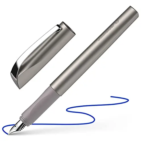 Schneider Ceod Shiny Stylo à plume (pour droitiers et gauchers, plume M, cartouche d'encre bleu royal incluse) graphite, Medium