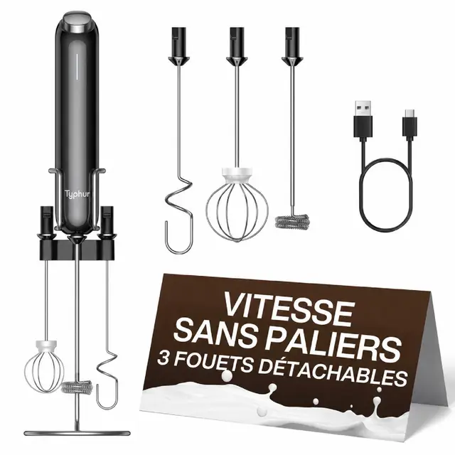 Typhur InstaWhisk Mousseur à Lait Électrique, Vitesse Variable 1600-10000 RPM, 3 Fouets Détachables, Rechargeable USB-C, Fouet Mousseur pour Latte, Cappuccino, Chocolat Chaud, Lait d'Avoine