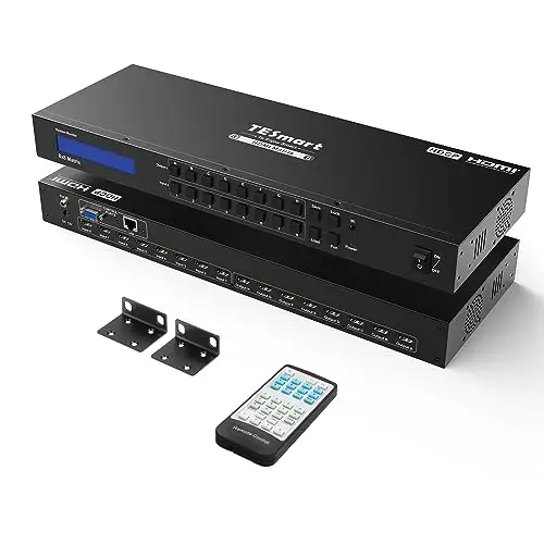 TESmart 8x8 HDMI Matrix Switch 4K@30Hz| Commutateur matriciel HDMI HDCP 1.4 Supporte la télécommande IR, Contrôle LAN/RS-232/IR avec 2 Rack Mount Ears-pour Centre de Contrôle & Salles de Réunion