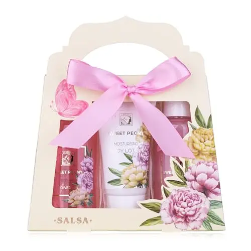 Accentra-Set de douche pour femmes SWEET PEONY dans une belle boîte cadeau-Set de 3 pièces gel douche, lotion et bain moussant-Set cadeau de bien-être idéal pour la Saint-Valentin & la Fête des mères