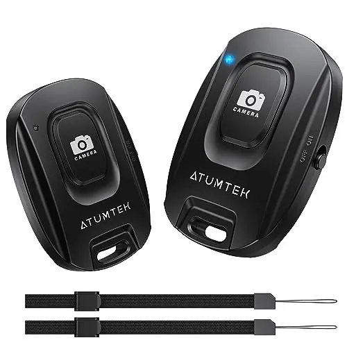 ATUMTEK Télécommande d’Appareil Photo pour iPhone et Smartphones Android (Lot de 2), Bouton de Télécommande sans Fil pour Photos et Vidéos (Bluetooth 5.2), avec Dragonne, Noir