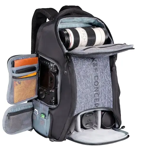 K&F CONCEPT Sac à dos pour appareil photo Canon Nikon Sony DSLR drone, objectif, ordinateur portable, trépied et accessoires avec housse de pluie