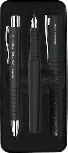 Faber-Castell 241050 Ensemble d'écriture Poly Pen Noir, Stylo-plume avec plume large et stylo-bille, Prise ergonomique, Idéal pour prise de notes, Pour étudiants, Écriture fluide