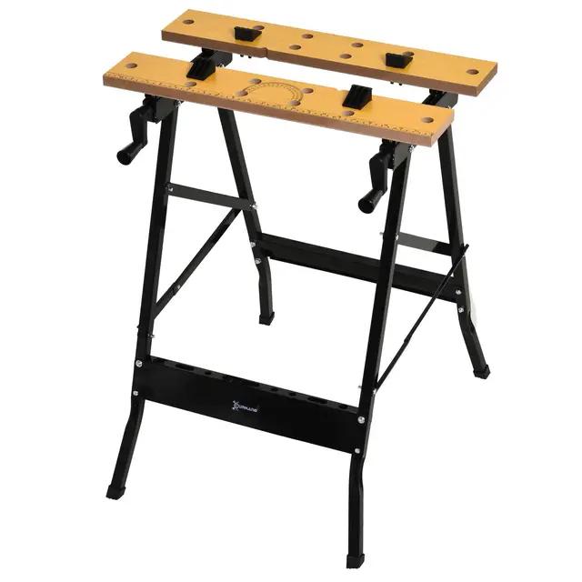 DURHAND Établi pliant établi de serrage avec 4 serre-joints table de travail chevalet de sciage, charge 100 kg, structure en acier, plan de travail pour chantier atelier garage, 62,5x60,5x78,5cm, noir