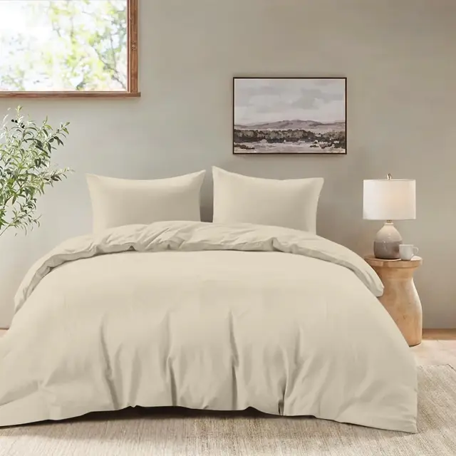 Dreamzie - Housse de Couette 220x240 avec 2 Taies Oreiller 50 x 70 - Parure de Lit Adulte 3 pièces en Microfibre Douce Beige - Certifiée Oeko-Tex