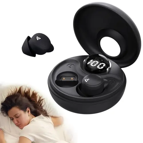 Sleep Earbuds for Side Sleepers, Mini Casque sans Fil Bluetooth 5.3, Ecouteur Invisibles avec Affichage de Puissance, Casque Sommeil pour l'exercice, Le Travail, la Randonnée(Noir)