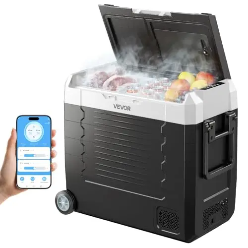 VEVOR Réfrigérateur Portable à Compression 55 L, Glacière Électrique DC 12/24 V et AC 100-240 V, pour Camping Pêche Caravane, Mini Frigo Voiture à Double Zone, -20 à 20 °C, Contrôle via Application