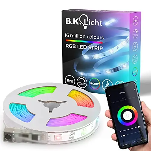 B.K.Licht I Wifi RGBIC LED Strip 5 m USB I App control I music sensor I lightbar I running light I RGBIC strip I compatible with Alexa I smart LED band I self-adhesive