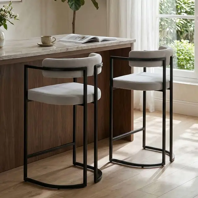 chairus Lot de 2 Tabourets de Bar Chaises Bar en Velours Chaises Hautes Cuisine avec Repose-Pieds en Métal (Gris)
