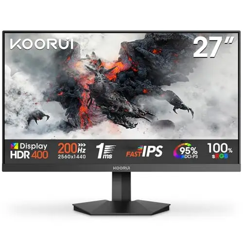 KOORUI G2721P Ecran PC Gamer 27 Pouces - 200Hz IPS QHD 1440P Ecran Gaming, 1ms HDR400 Adaptive Sync, Compatible VESA 75x75mm, HDMI 2.0/DP1.4