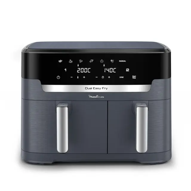 Moulinex Dual Easy Fry XXL, air fryer 2 tiroirs, jusqu'à 10personnes, 7programmes prédéfinis, EZ942BF0, Gris Foncé