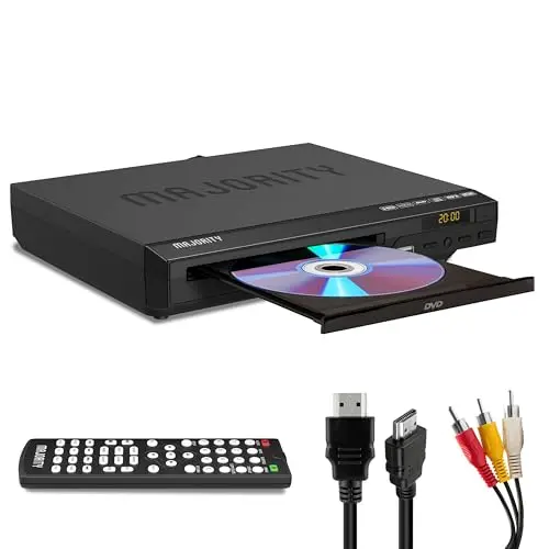 Lecteur DVD pour TV | Lecteur DVD HDMI avec Upscaling 1080P | Lecture sans Région | CD Player avec MP3 et USB | Câble HMDI, Câble RCA et Télécommande Inclus | MAJORITY:DVD