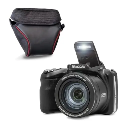 KODAK Pixpro AZ425 Appareil Photo Bridge 20 MP avec Zoom Optique 42x + Étui de Protection – Vidéo Full HD 1080p, Grand Angle 24 mm, Stabilisateur, Écran LCD 3" – Noir