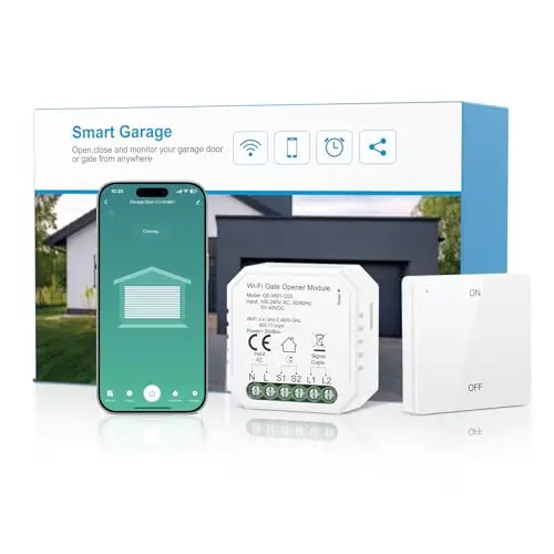 Maxcio Ouvre-Porte de Garage Connecté Wi-Fi, Compatible avec Alexa/Google Home, Contrôle par Application, Commande Vocale, Compatible avec Alimentation CC et CA, avec Télécommande
