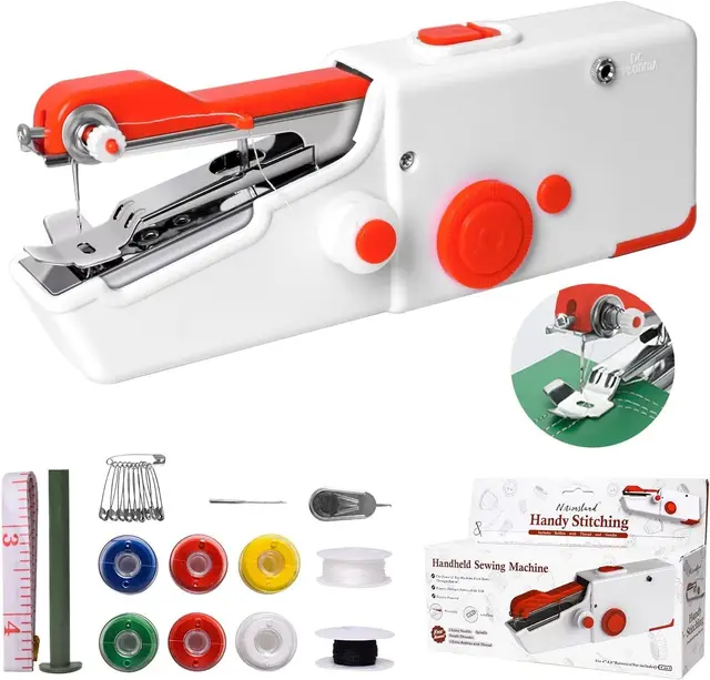 Machine à Coudre Portable, Mini Machine à Coudre Électrique Portable pour Débutant Adulte, Facile à Utiliser et Point Rapide Adapté Aux Vêtements, Tissus, Rideaux, DIY Accueil Voyage(Red bright)