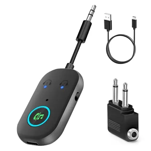 Récepteur Bluetooth 5.3,Emetteur Bluetooth 2 en 1 Adaptateur Bluetooth Jack 3,5mm,Récepteur Bluetooth Jack,Prend en Charge 2 for AirPods/Casques,Emetteur Aux pour TV/PC/Voiture/Gym/Avion/Haut-Parleur