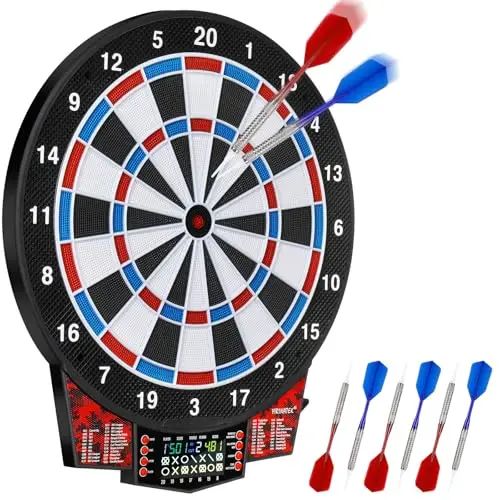 Jeu de Flechette Electronique Professionnelle 15,5 Pouces – Cible Flechette Electronique avec 43 Jeux et 320 Variantes, Écran Couleur pour 1 à 8 Joueurs, Jeux de Fléchettes Électronique
