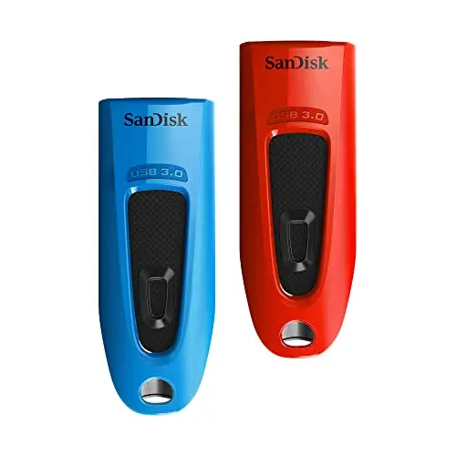 SanDisk Ultra 64 GB USB Flash Drive USB 3.0 Up to 130 MB/s Read - Twin Pack, Red/Blue