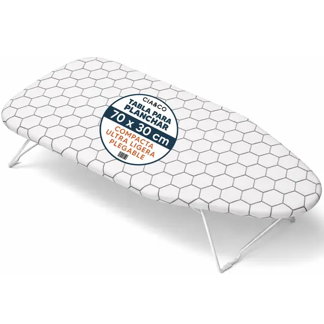 Table à Repasser Compacte de Table 70x30 cm, Pliable avec Pieds Antidérapants et Crochet, Ultra Légère 650 g, Housse en Coton Rembourrée, Idéale pour Petits Espaces, Voyage, Airbnb