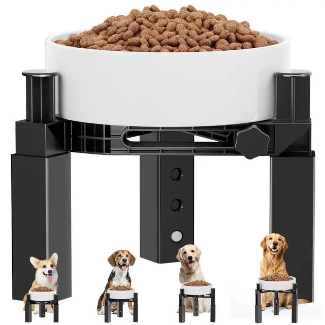 X XBEN Support à Gamelles pour Chien Surélevé avec 4 Hauteurs Réglables et Largeur Réglable, pour Gamelle à Eau et à Nourriture, aux Chiens Moyens et Grands, Durable et Antidérapant [sans Gamelles]