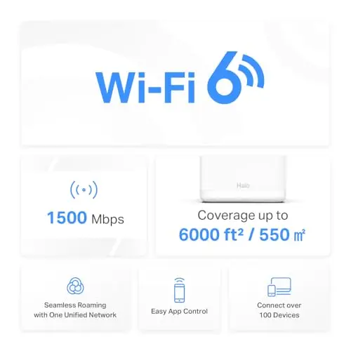 MERCUSYS TP-Link Halo H1500X(3-Pack) Routeur WiFi 6 Mesh AX1500Mbps, Couverture Jusqu'à 550 m², WiFi Mesh, Bi-Bande, Repeteur WiFi Puissant, 3 Ports Gigabit, Contrôle Parental, Brancher et Utiliser