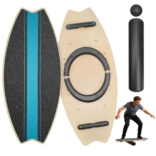 Diesisa Planche d'équilibre Pour Adultes: Planche De Surf 7 en 1 - Ensemble de planche d'équilibre en bois avec rouleau et ballon d'équilibre - Outil d'entraînement à l'équilibre pour le surf
