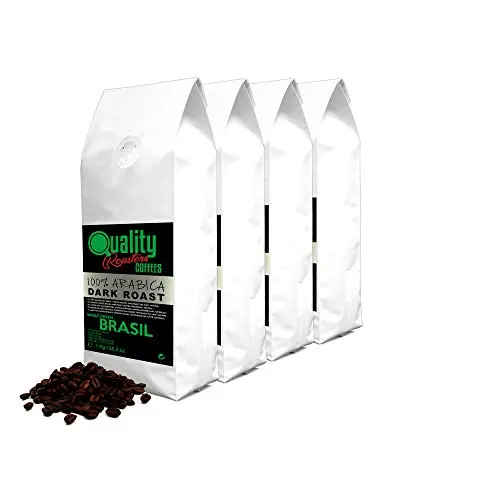 Quality Roasters Coffees. Grains de café naturels. Rôti Noir. 100% Arabica. Origine unique Brésil. Rôti à la main. Dark Roast. (4 Kg)