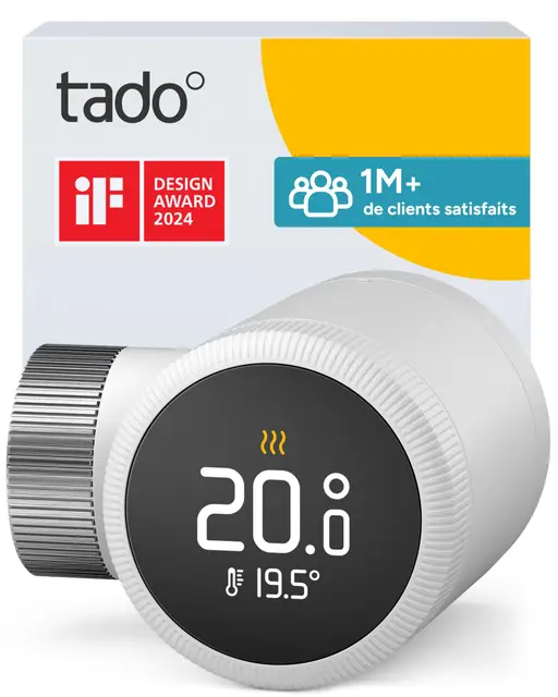 tado° Smart Thermostat X, commande du radiateur via l’application et l’enceinte connectée (Alexa, Siri, Google Assistant), installation DIY, pas compatible avec tado° V3+