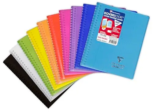 Clairefontaine 356401C Un Cahier à Spirale Koverbook - 17x22 cm - 160 Pages Grands Carreaux - Papier Blanc 90 g - Couverture Polypro Couleur Aléatoire