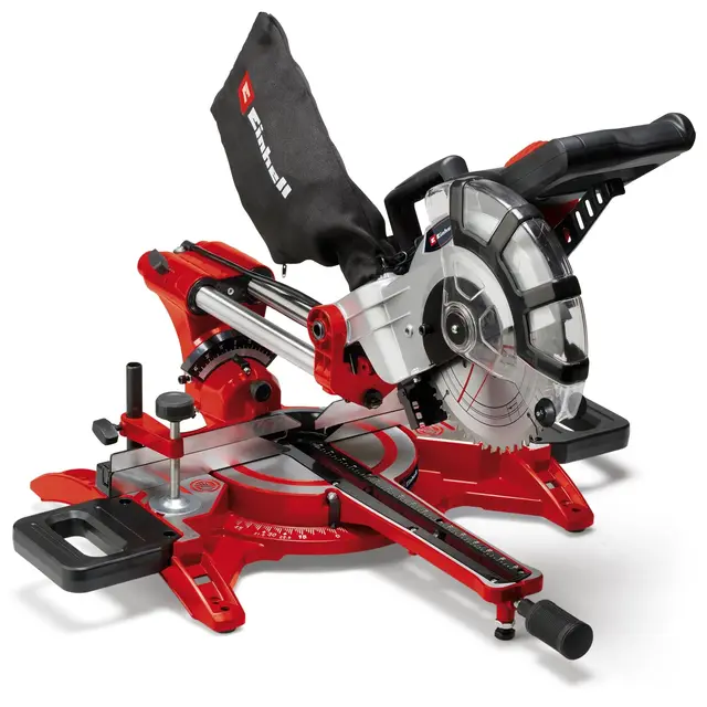 Einhell Scie à onglet radiale TC-SM 2131/1 Dual (max. 1 800 W, 4 900 tour/min, système de glissière intégré, butée de pièce, dispositif de serrage, avec lame aux carbures de tungstène et laser)