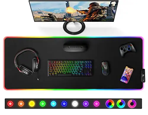 Gimars XXL Tapis de Souris RGB Gaming, Grand Tapis Souris avec 12 Modes d'Éclairage LED, Mouse Pad avec Tissu Micro-Tissé, Tapis Épaissi de 5 mm pour Gamer, Bureau,800 x 300mm