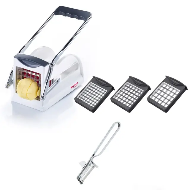 Westmark Coupe-Frites avec Éplucheur de Pommes de terre, 2 pcs. Set, Poinçon, Fingerfood-légumes-fruits avec 3 Inserts de Coupe Easy Stix et Éplucheur Famos, 118022E7