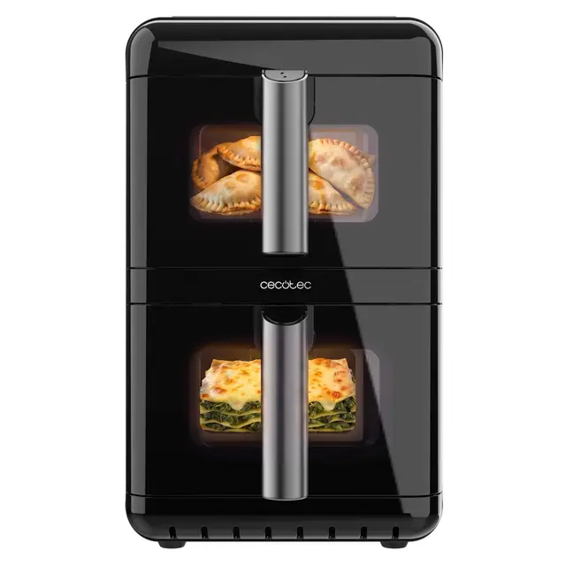 Cecotec Friteuse à Air Verticale - 12 L - Air Fryer - Cecofry DuoLevel 12000 Window. 2900 W, 2 Cuves de 6 L, Fenêtre, Sync, 10 Menus et Température Duale pour Cuisiner de Grandes Quantités Rapidement