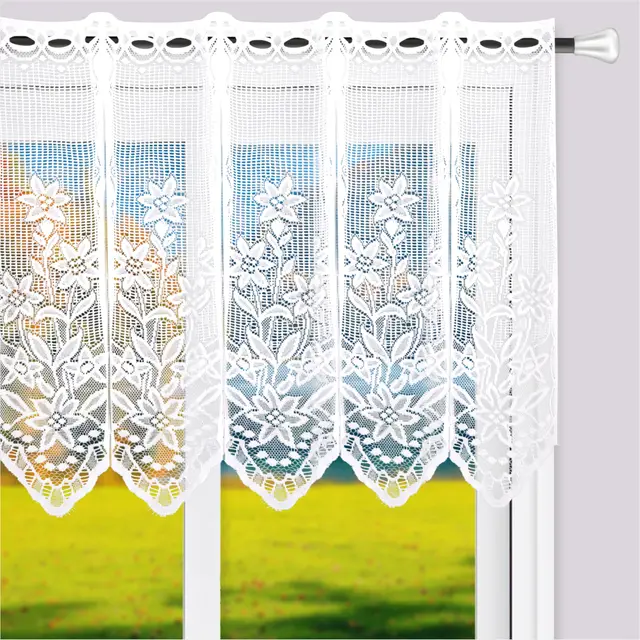 Rideaux Voilage Blanc 2 Pièces Rideaux Voilage Transparent à Oeillets Voilages Intérieurs Tournesol en Dentelle Petits Niveaux de Rideaux de Fenêtre pour Salle de Bain Chambre Salon 74 x 60cm