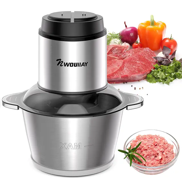 Hachoir Électrique Multifonction 300 W Mini Hachoir à Viande avec Avec 2 Réglages de Vitesse Bols de 2 L et 4 Lames en Acier Inox Mixeur Hachoir Cuisine pour Viande Légumes Oignon et Fruits | Mixeur Multifonction Facile à nettoyer avec Bol amovible et 4 Lames à Double Niveau pour Viande Légumes Oignon et Fruits