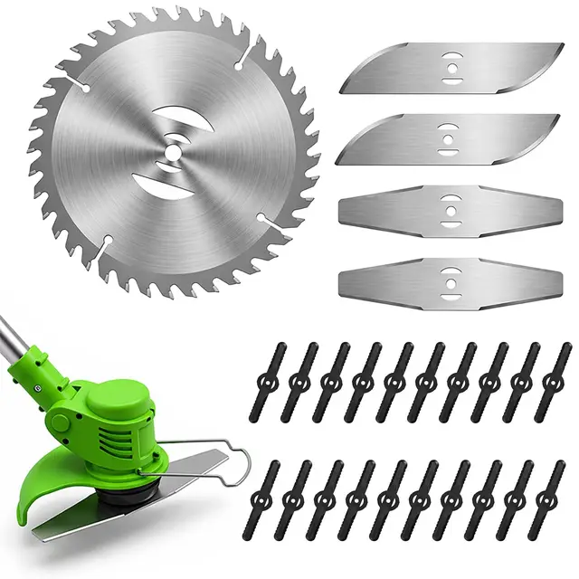 Lot de 25 Lames Coupe Bordure pour Cordless Electric sans Fil Lame avec 20 Lames 1 Disques de Coupe en Métal 2 Lames en Forme de S et 2 Diamant Accessoires pour Désherbeur Électrique et Rasentrimmer