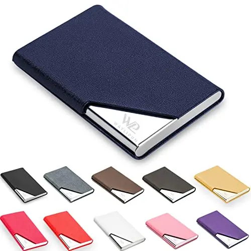 Porte-Cartes de Visite Professionnel en Cuir synthétique et Acier Inoxydable - Garde Les Cartes de Visite en Parfait état - Porte-Cartes Fin en métal avec Fermeture magnétique, Bleu