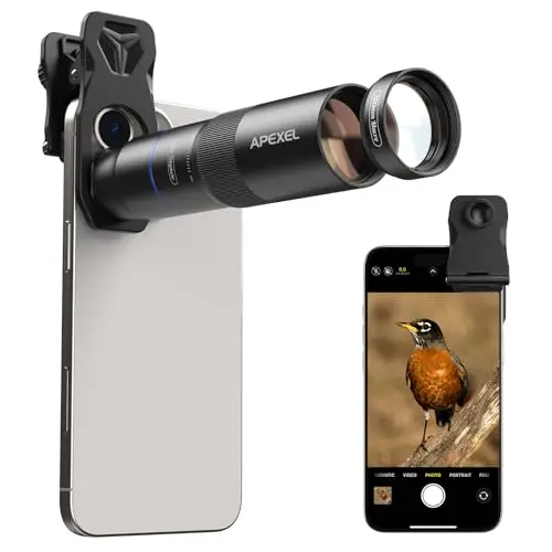 APEXEL Objectif Téléobjectif Compact 10x & Objectif Macro 200 mm avec Clip Universel, Objectif FMC Ed Professionnelle, Compatible avec iPhone 17/16/15..., Samsung, Pixel et Autres Smartphones