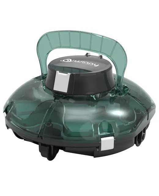 WINNY POOL CLEANER Winny 200 Robot Piscine, Aspirateur Piscine Sans Fil Avec Batterie, Autonomie 75 Min pour Piscines Hors-Sol 60m², Double Filtration,Stationnement Automatique(Transparent Vert Blanc)