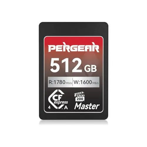 Pergear Carte mémoire CFexpress 512 Go, 1780 Mo/s lecture, 1600 Mo/s écriture, 4K 120P, 8K 30P (Master Series), Sony Alpha et FX