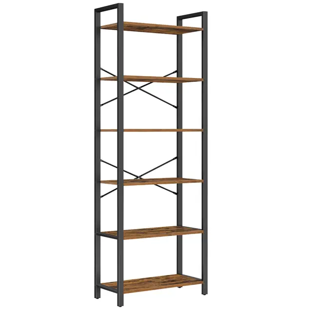 VASAGLE Étagère 6 Niveaux, Bibliothèque, Meuble de Rangement, pour Bureau, Salon, Chambre, 30 x 66 x 186 cm, Style Industriel, Marron Rustique et Noir d'Encre LLS062B01