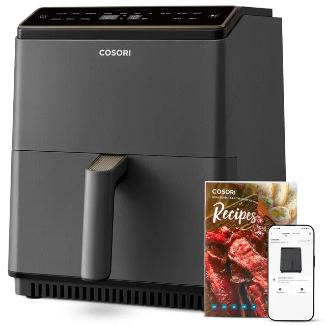 COSORI Air Fryer DUAL BLAZE 6.4L Easy Fryer Avec Chauffage par le haut et le bas,11-EN-1 Friteuse Sans Huile Parfect pour le Régime Hyperprotéiné, Gris Foncé