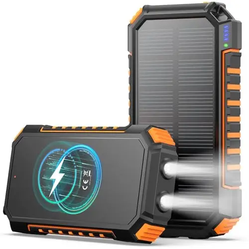 Batterie Externe Solaire Power Bank – A ADDTOP 20000mAh Baterie Externe sans Fil – 15W Charge Rapide Chargeur Solaire avec USB C – PD QC 3.0 Chargeur Portable avec 4 Outputs LED pour Phone
